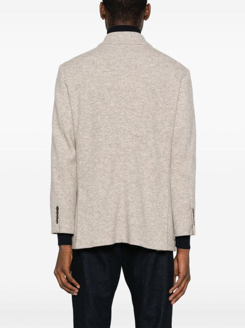 stand up-collar mélange-effect blazer